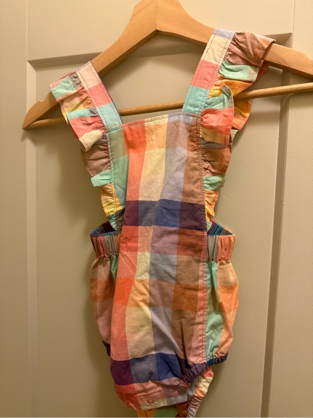 Tea Collection Pastel Multicolor Plaid Ruffle-Strap Romper